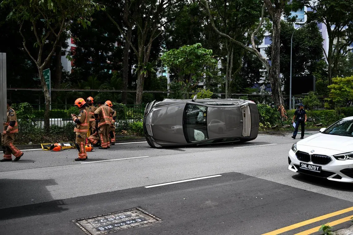 The SCDF said the man was found trapped in the driver’s seat of the car, and had to be extracted using hydraulic rescue equipment.