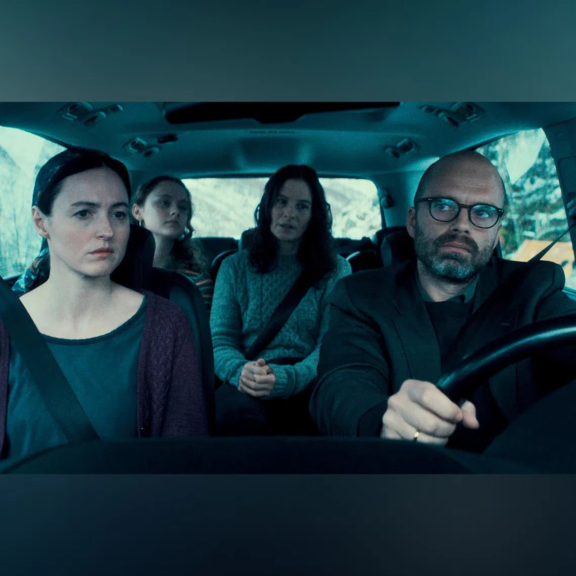 (Foreground, from left) Renate Reinsve (left) and Sebastian Stan in Fjord.