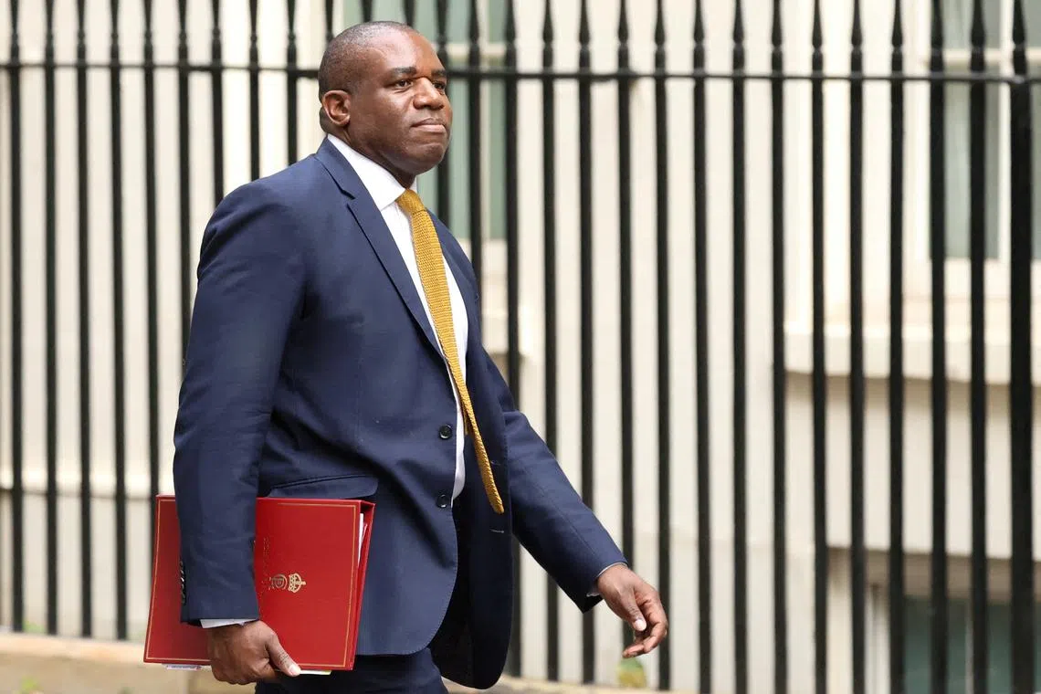 FILE PHOTO: Britain's Foreign Secretary David Lammy arrives to attend a cabinet meeting at 10 Downing Street in London, Britain, August 6, 2024. REUTERS/Mina Kim/File Photo