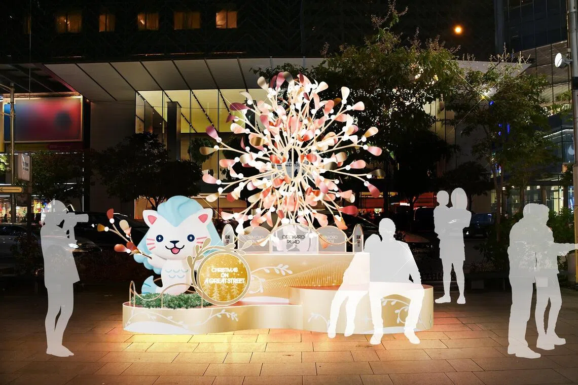 Illustration of Meet Me Under The Mistletoe light installation outside Ngee Ann City.