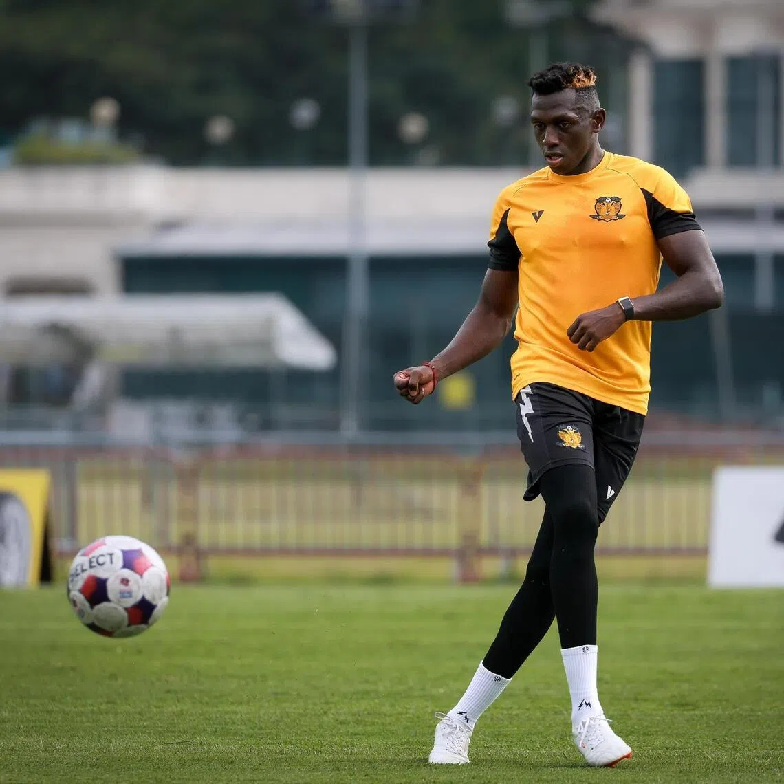 Singapore Premier League Hougang's defender Nabilai Kibunguchy at their training session at Singapore Recreation Club football field on Jan 22, 2026.