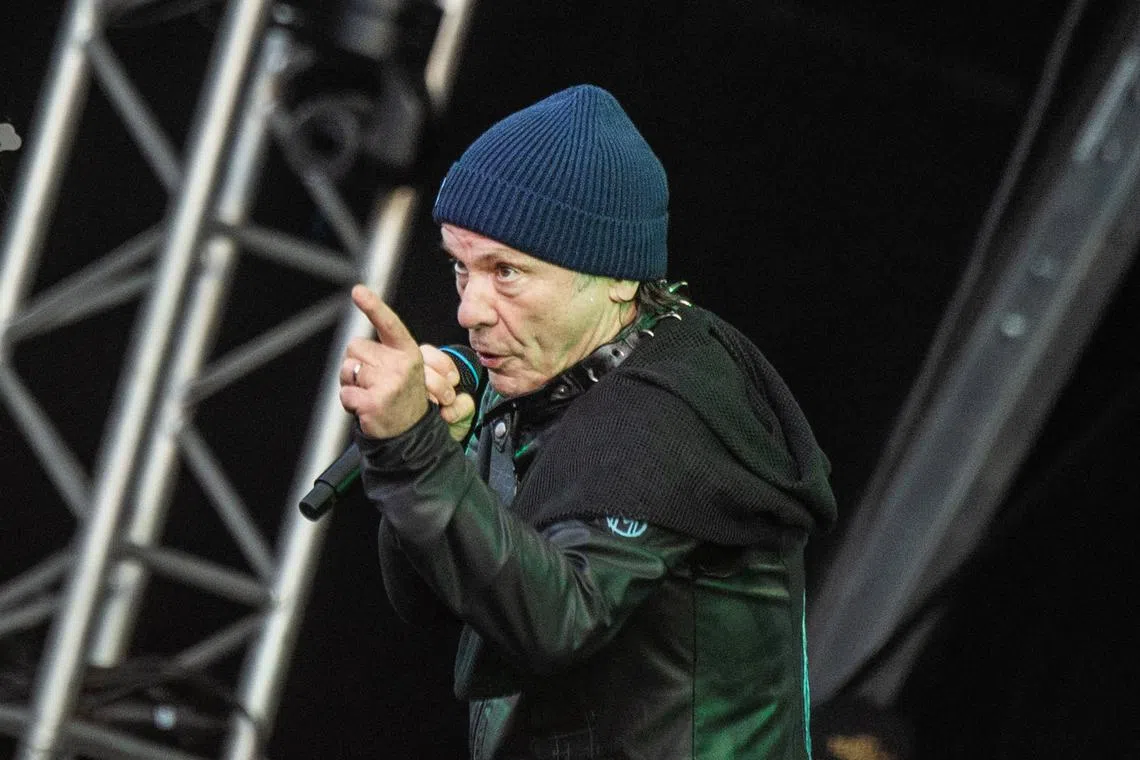 FILE PHOTO: Singer Bruce Dickinson performs during the Copenhell Festival 2024 in Copenhagen, Denmark  June 19, 2024. Helle Arensbak/Ritzau Scanpix/via REUTERS/File Photo