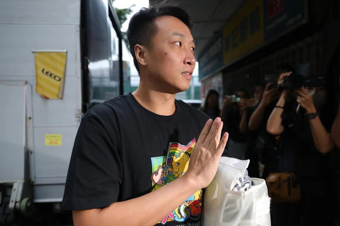 LGBTQ and pro-democracy activist Jimmy Sham Tsz-kit arrives to his house after being released from prison in Hong Kong.