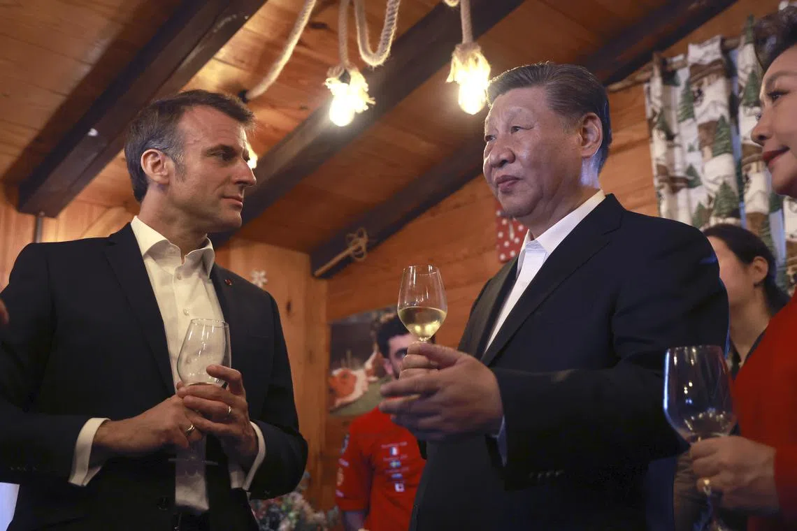 French President Emmanuel Macron (left) and Chinese President Xi Jinping enjoyed a high altitude lunch and talks in the Pyrenees mountains.