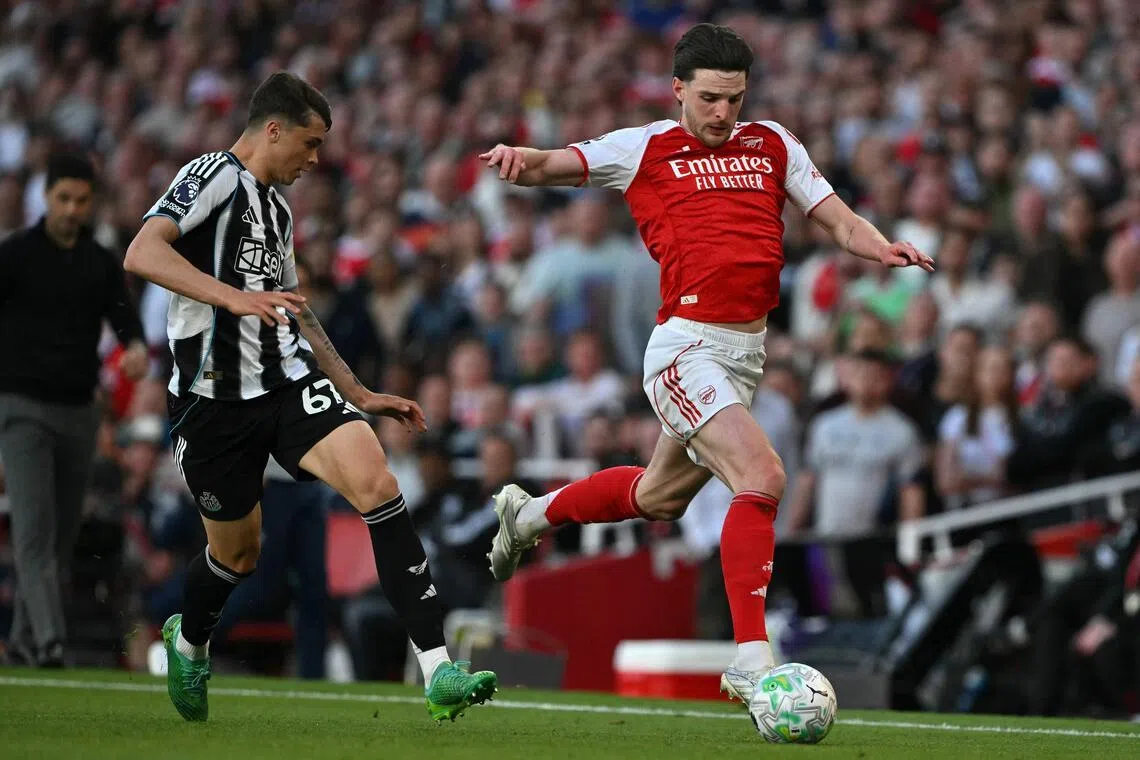 Arsenal midfielder Declan Rice during the 1-0 Premier League win over Newcastle United.