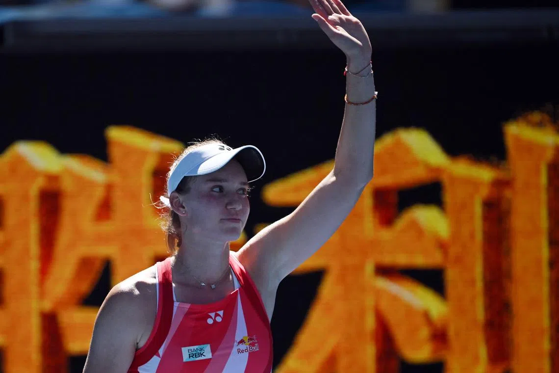 Tennis - Australian Open - Melbourne Park, Melbourne, Australia - January 14, 2025 Kazakhstan's Elena Rybakina celebrates winning her first round match against Australia's Emerson Jones REUTERS/Jaimi Joy
