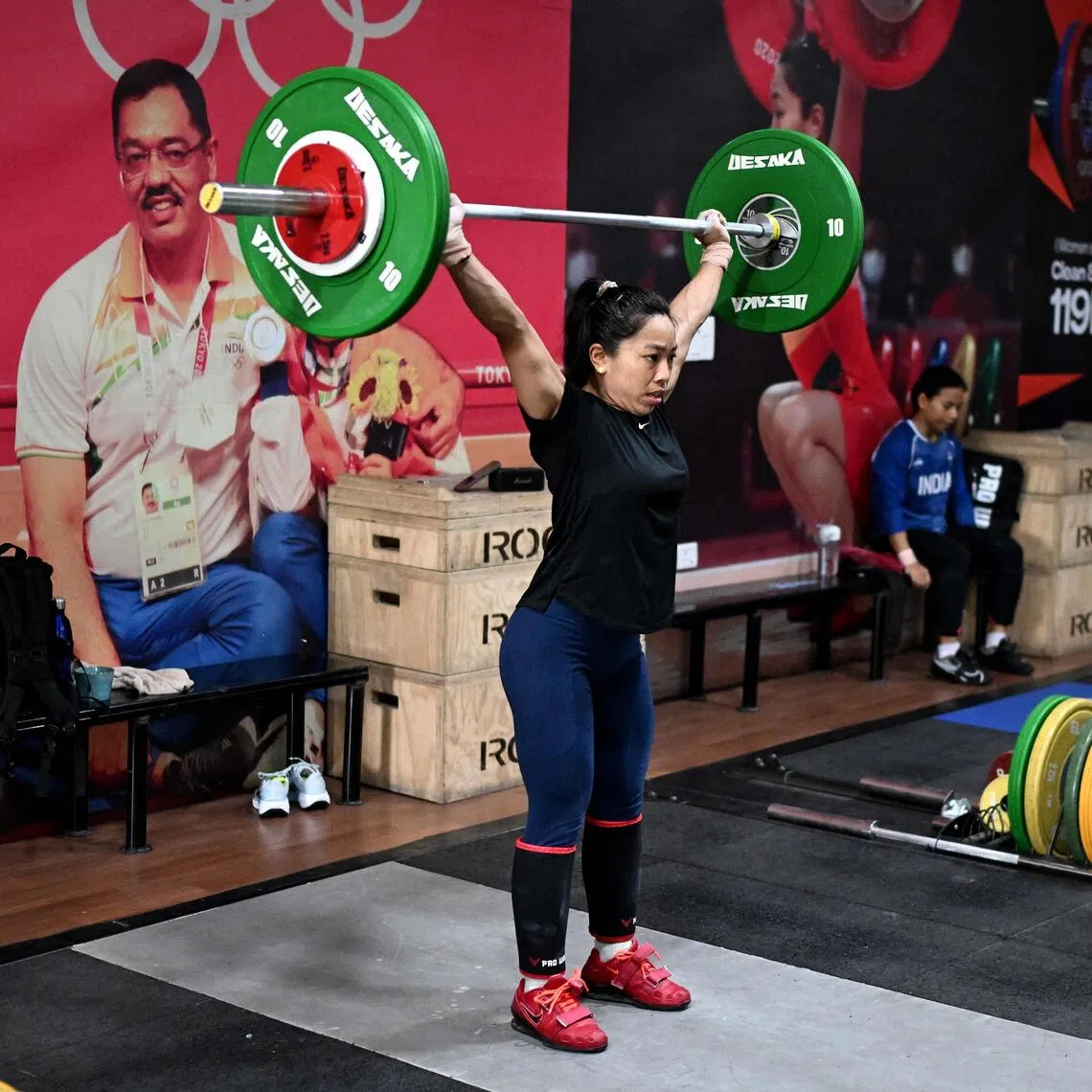 Indian weightlifter Mirabai Chanu training in a gym on the outskirts of New Delhi, ahead of the upcoming Aichi-Nagoya 2026 Asian Games.