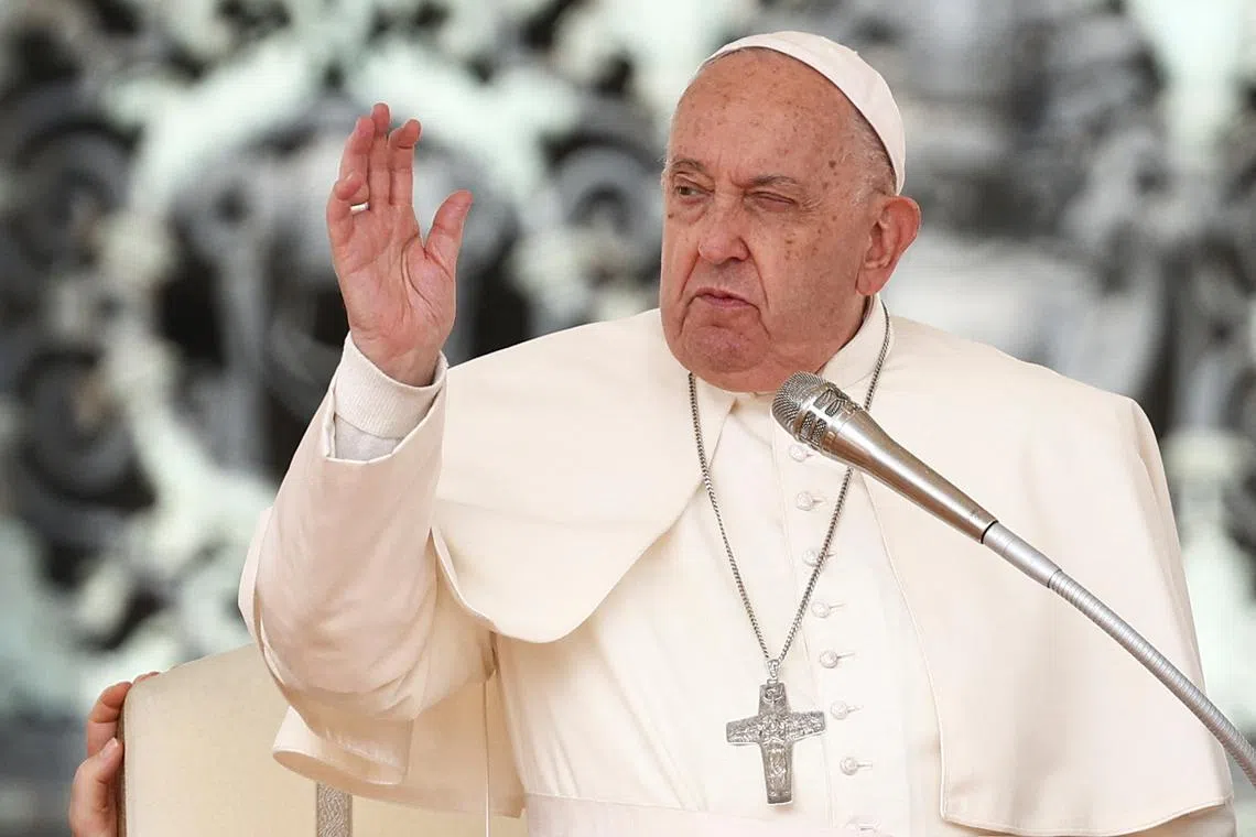 Pope Francis speaks during the weekly general audience in St. Peter's Square at the Vatican, September 25, 2024. REUTERS/Guglielmo Mangiapane