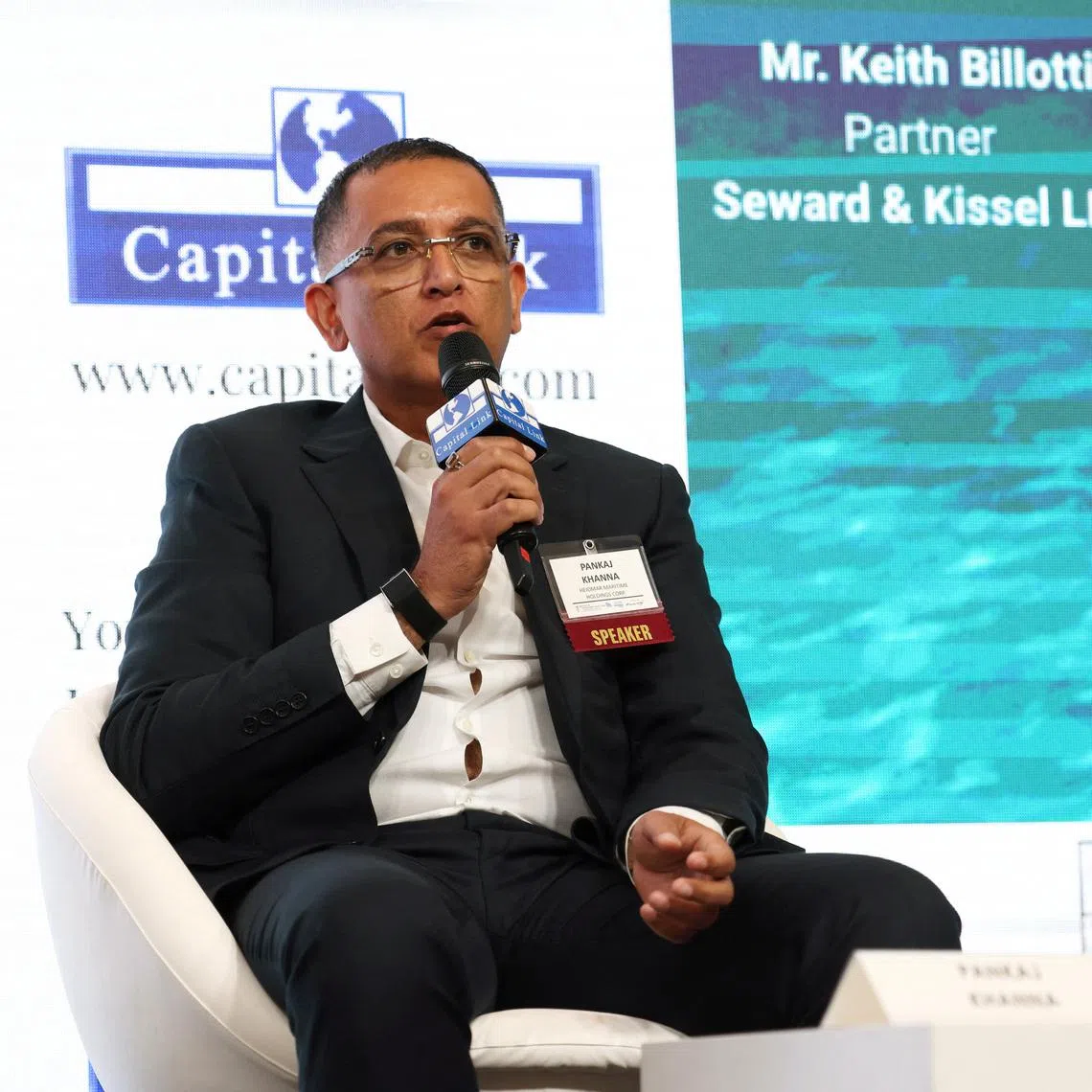 Pankaj Khanna, CEO of Heidmar Maritime Holdings, speaks at the Capital Link Maritime Leaders Summit in Athens, Greece, June 1, 2026. REUTERS/Louiza Vradi