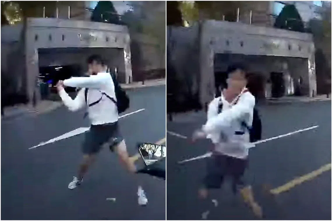 The teen was seen striking a deliveryman on a motorcycle with a golf club as he drives past the gate of an apartment complex.
