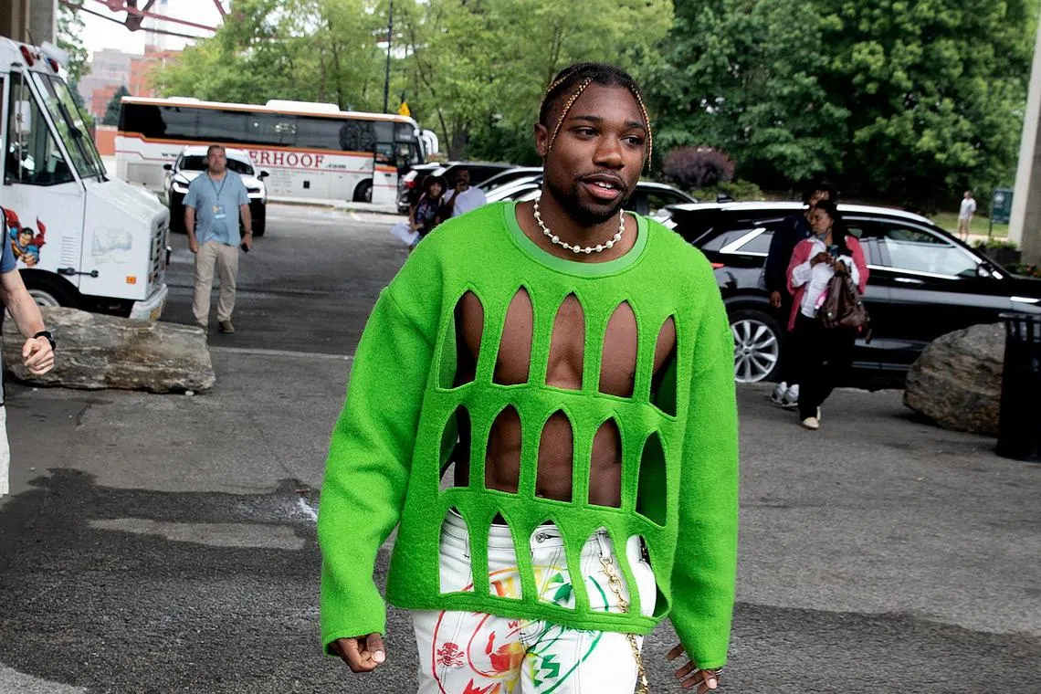 Sprinter Noah Lyles, who was racing in the 200m in the NYC Grand Prix, arriving at Icahn Stadium in New York on June 24.