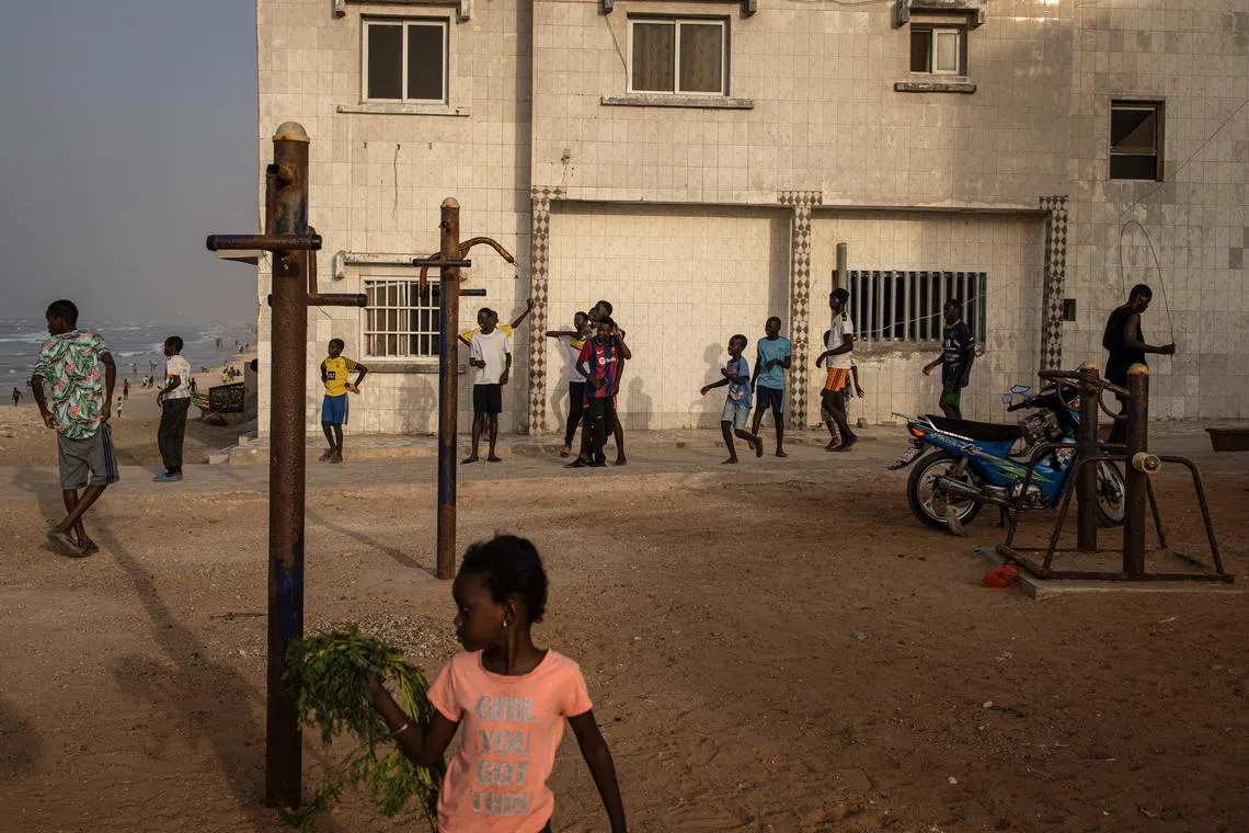 Children playing near the beach in Dakar on Feb 7, 2024. 