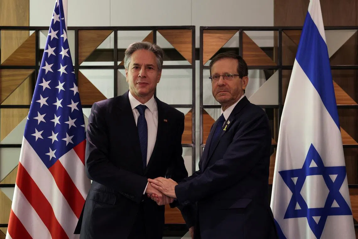 U.S. Secretary of State Blinken meets with Israel's President Isaac Herzog, in Tel Aviv, Israel, August 19, 2024. REUTERS/Kevin Mohatt/Pool