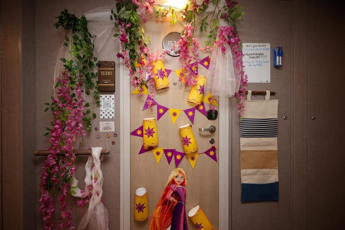 Passengers can brings magnetic decorations to doll up their doors on the ship.