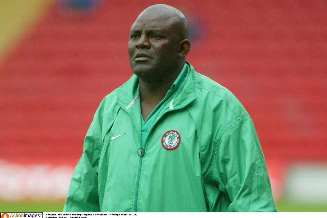 Nigeria coach Christian Chukwu at the pre-season friendly against Venezuela at Vicarage Road on July 26, 2003.