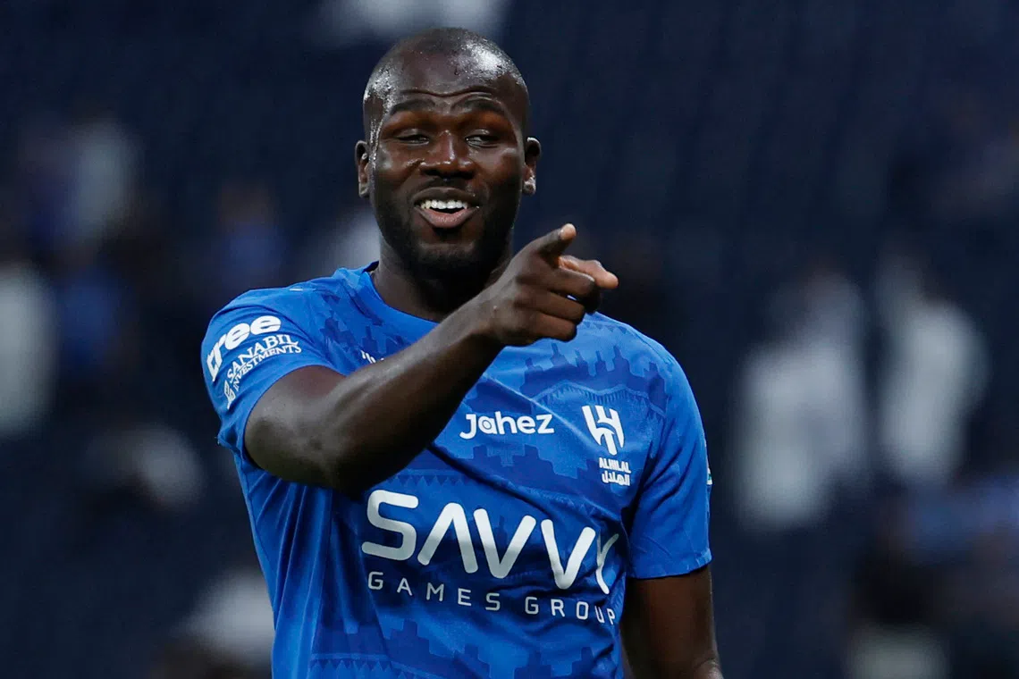 Soccer Football - Saudi Pro League - Al Hilal v Al Okhdood - Kingdom Arena, Riyadh, Saudi Arabia - September 25, 2025 Al Hilal's Kalidou Koulibaly celebrates scoring a goal that was later disallowed REUTERS/Hamad I Mohammed
