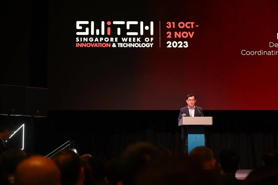 DPM Heng Swee Keat during his opening speech at the Singapore Week of Innovation and Technology (SWITCH) on Oct 31. 

ST PHOTO: AZMI ATHNI