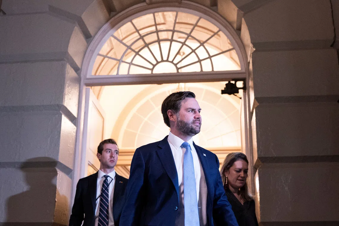 U.S. Vice President J.D. Vance arrives for a meeting of the House Republican Caucus ahead of a potential budget vote  at the U.S. Capitol in Washington, D.C., U.S., March 11, 2025. REUTERS/Nathan Howard