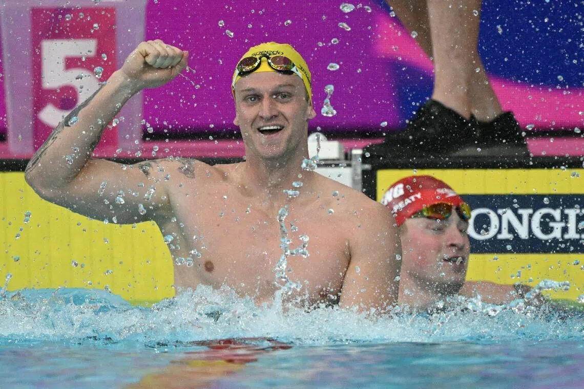 Australia’s Sam Williamson celebrates after winning the men’s 100m breaststroke final on July 25.