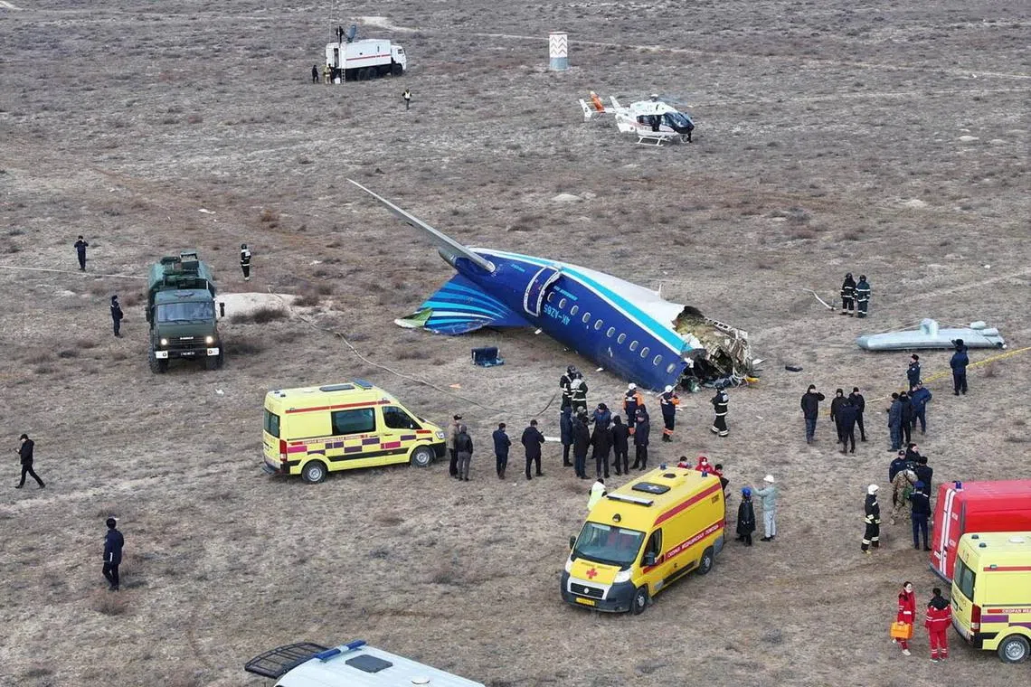 A drone view shows the crash site of an Azerbaijan Airlines passenger plane near the city of Aktau, Kazakhstan December 25, 2024. REUTERS/Azamat Sarsenbayev TPX IMAGES OF THE DAY