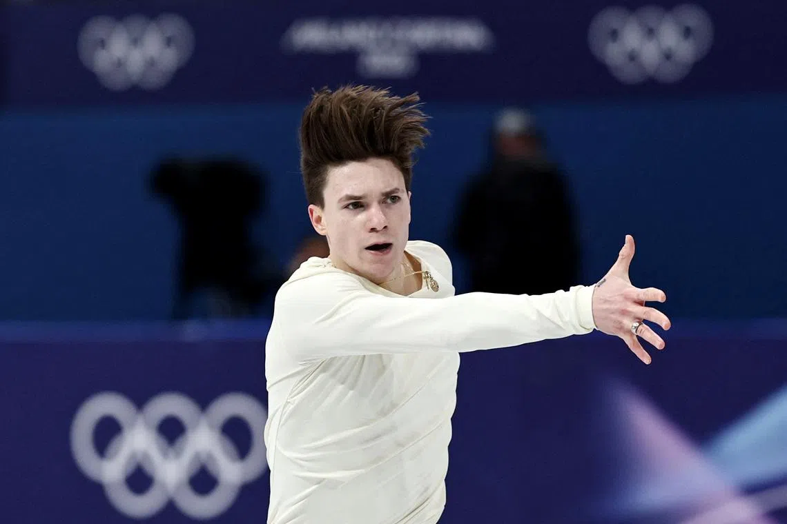 Milano Cortina 2026 Olympics - Figure Skating - Men Single Skating - Short Program - Milano Ice Skating Arena, Milan, Italy - February 10, 2026. Maxim Naumov of United States performs during the Short Program REUTERS/Amanda Perobelli