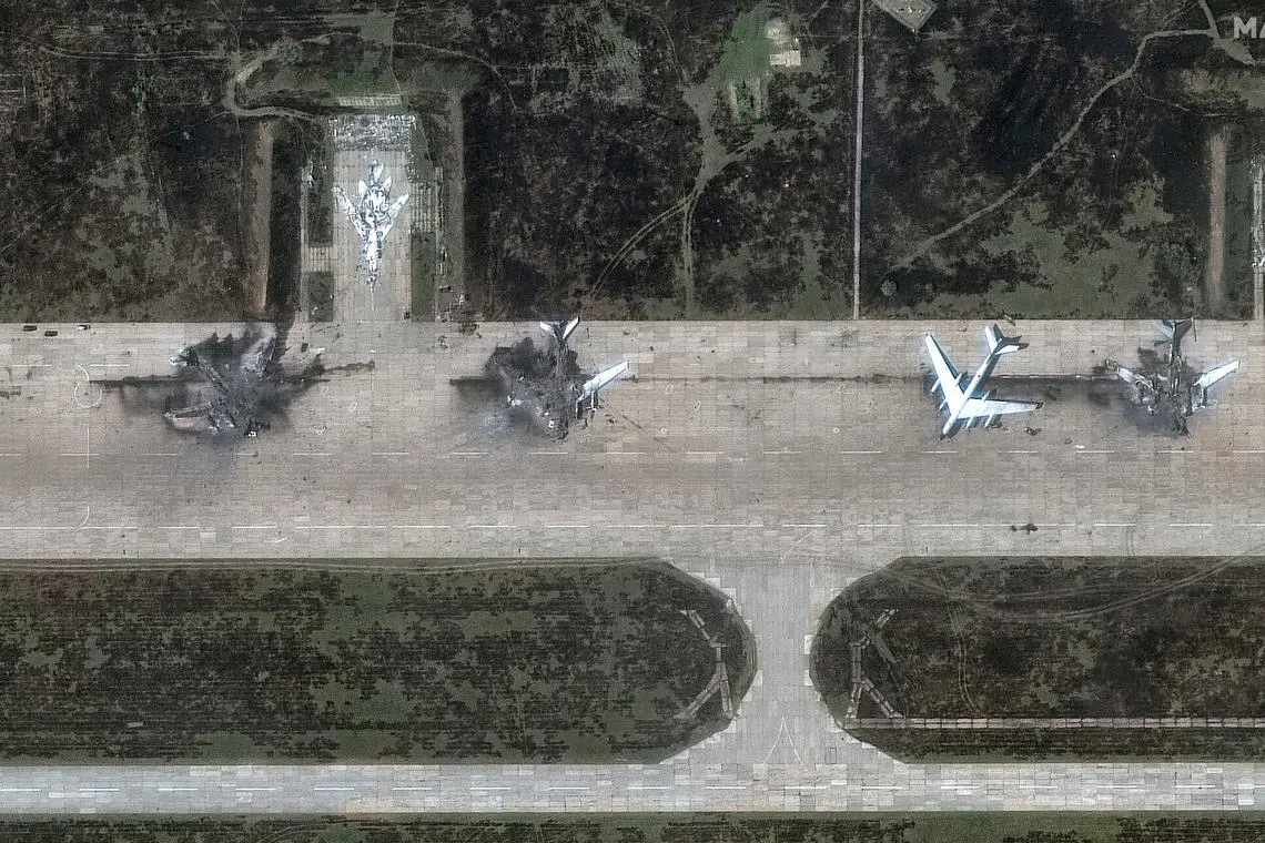 FILE PHOTO: A satellite image shows destroyed TU 95 aircrafts in the aftermath of a drone strike at the Belaya air base, Irkutsk region, Russia, June 4, 2025, Maxar Technologies/Handout via REUTERS THIS IMAGE HAS BEEN SUPPLIED BY A THIRD PARTY. NO RESALES. NO ARCHIVES. MANDATORY CREDIT. MUST NOT OBSCURE LOGO./File Photo/File Photo