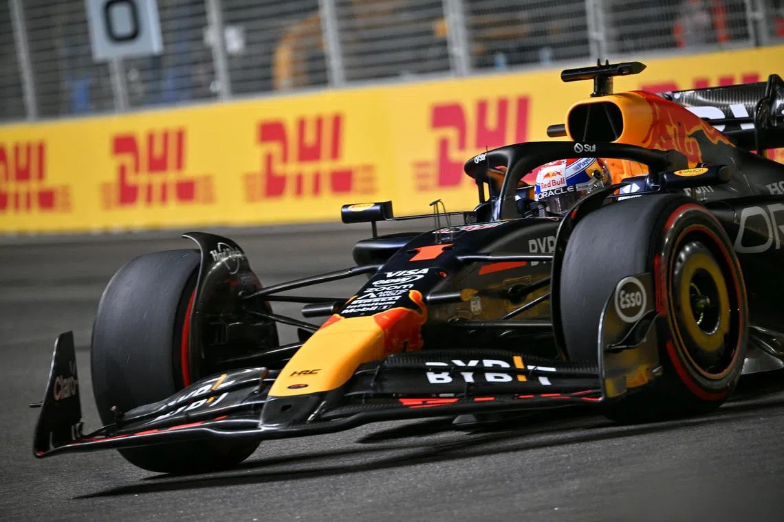 Dutch driver Max Verstappen of Red Bull Racing in action during qualifying of the Formula One Singapore Airlines Singapore Grand Prix, on Sept 21, 2024.