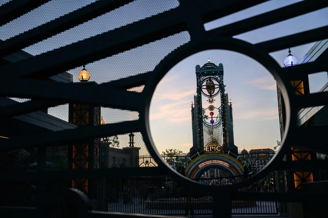 The entrance portal to the Epic Universe theme park in Orlando, Florida, US, on Saturday, April 5, 2025. Epic Universe, the $7 billion attraction from Comcast Corp.'s Universal Resorts and Experiences division, offers five distinct lands and opens to the public on May 22. Photographer: Thomas Simonetti/Bloomberg