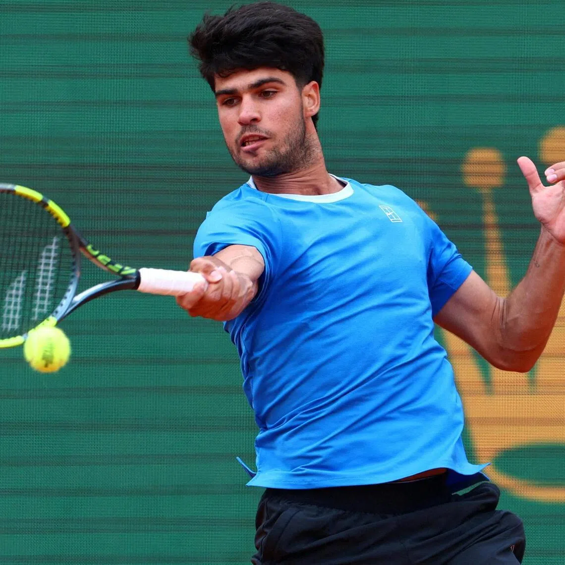 Spain's Carlos Alcaraz in action during the Monte Carlos Masters final against Italy's Jannik Sinner.