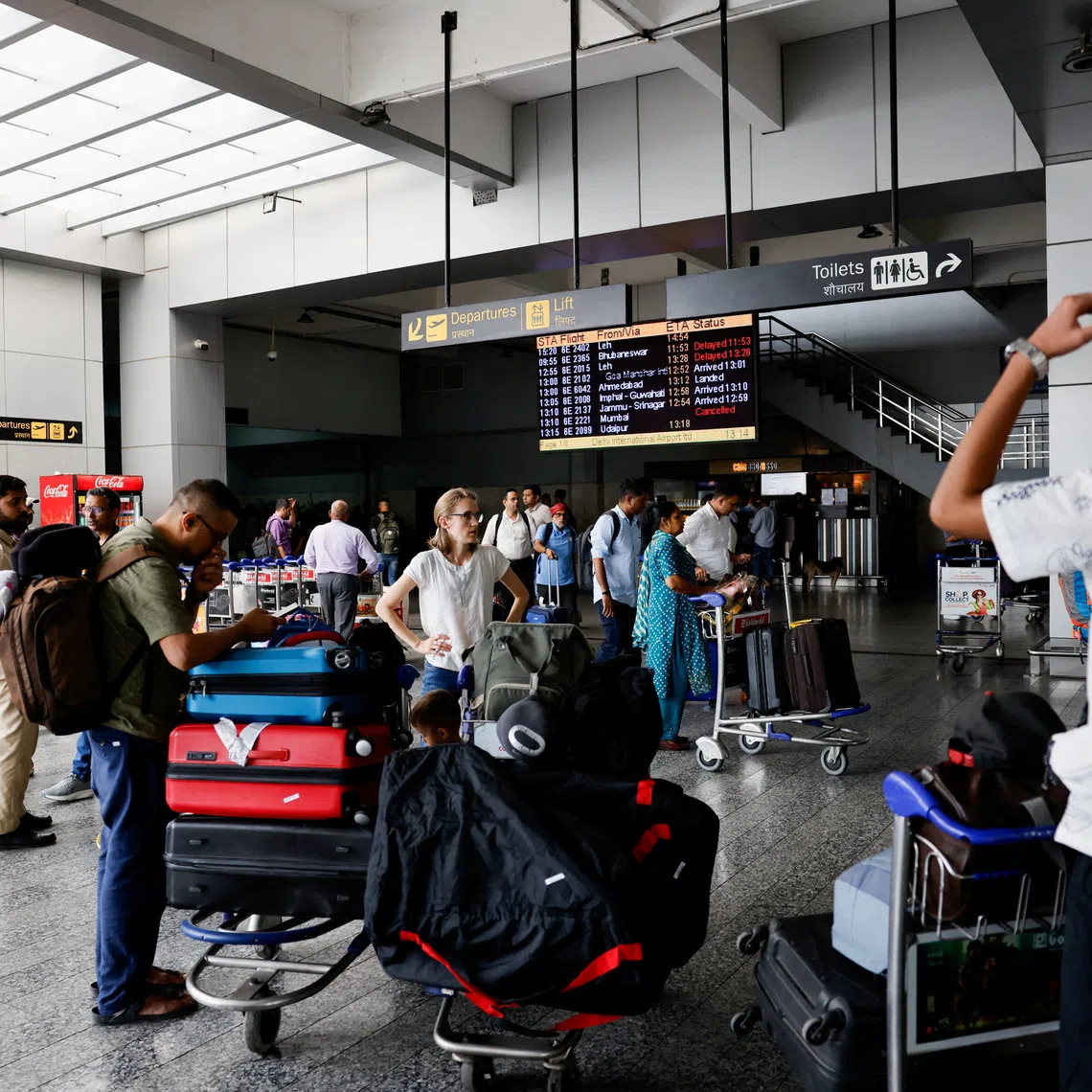 The average departure delay was 55 minutes, according to data from flight tracking website Flightradar24.