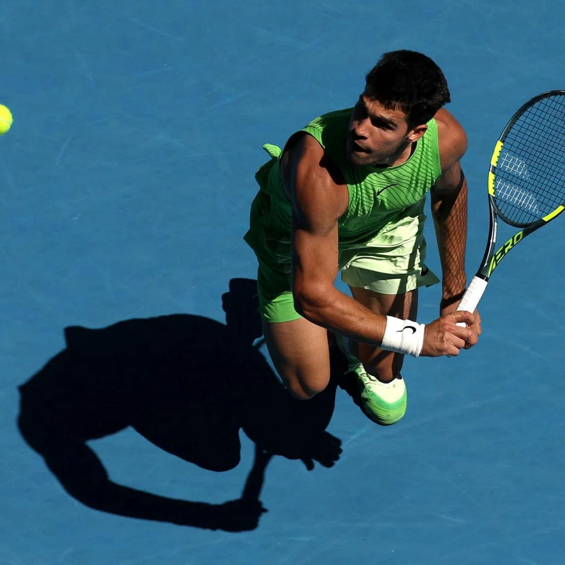 Tennis - Australian Open - Melbourne Park, Melbourne, Australia - January 23, 2026 Spain's Carlos Alcaraz in action during his third round match against France's Corentin Moutet REUTERS/Edgar Su