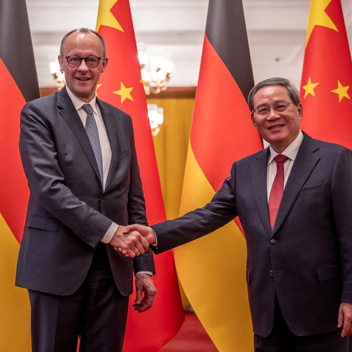 German Chancellor Friedrich Merz meeting Chinese Premier Li Qiang in Beijing on Feb 25.