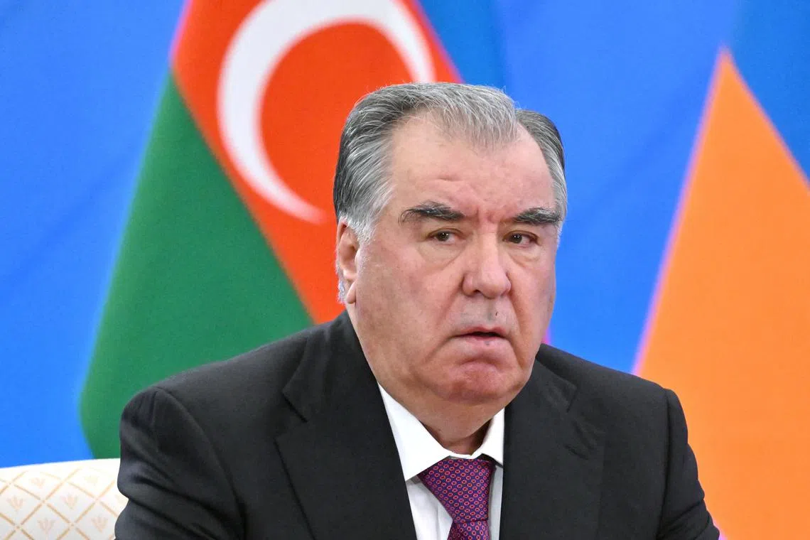 Tajik President Emomali Rakhmon attends an informal meeting of Commonwealth of Independent States heads of state at the Igora resort in Leningrad region, Russia December 25, 2024. Sputnik/Kristina Kormilitsyna/Kremlin via REUTERS/File Photo