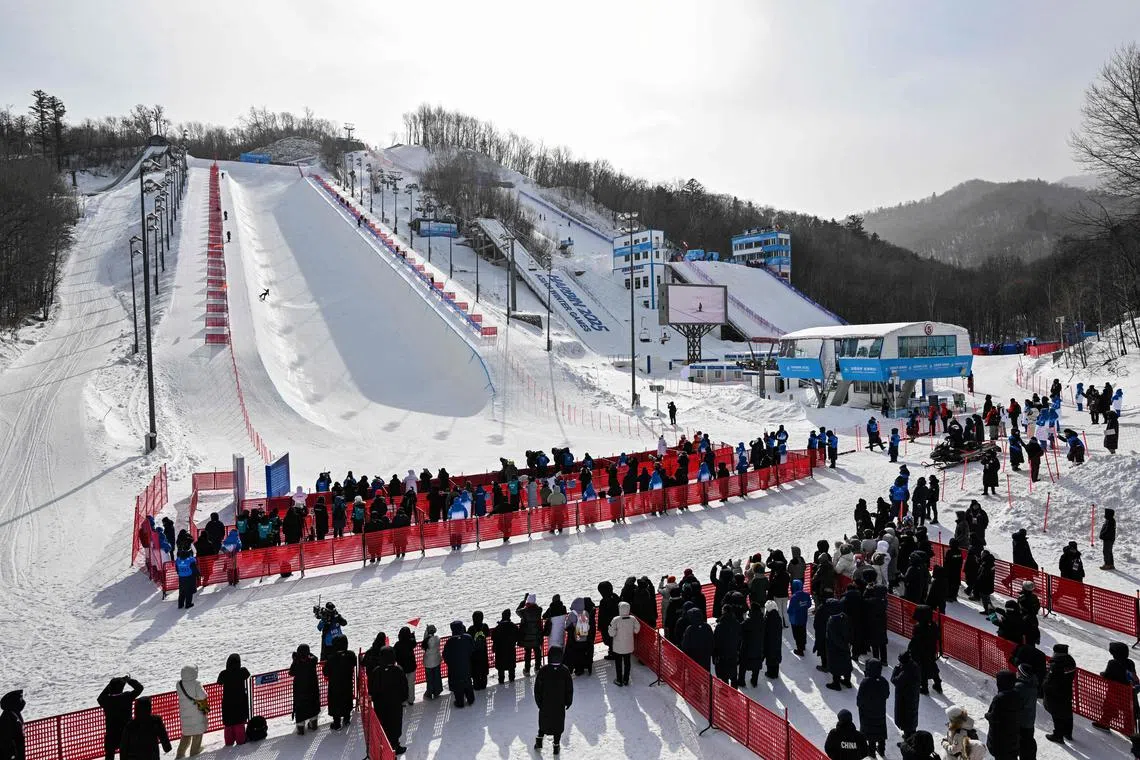 A general view of the freestyle skiing freeski halfpipe final during the Harbin 2025 Asian Winter Games.