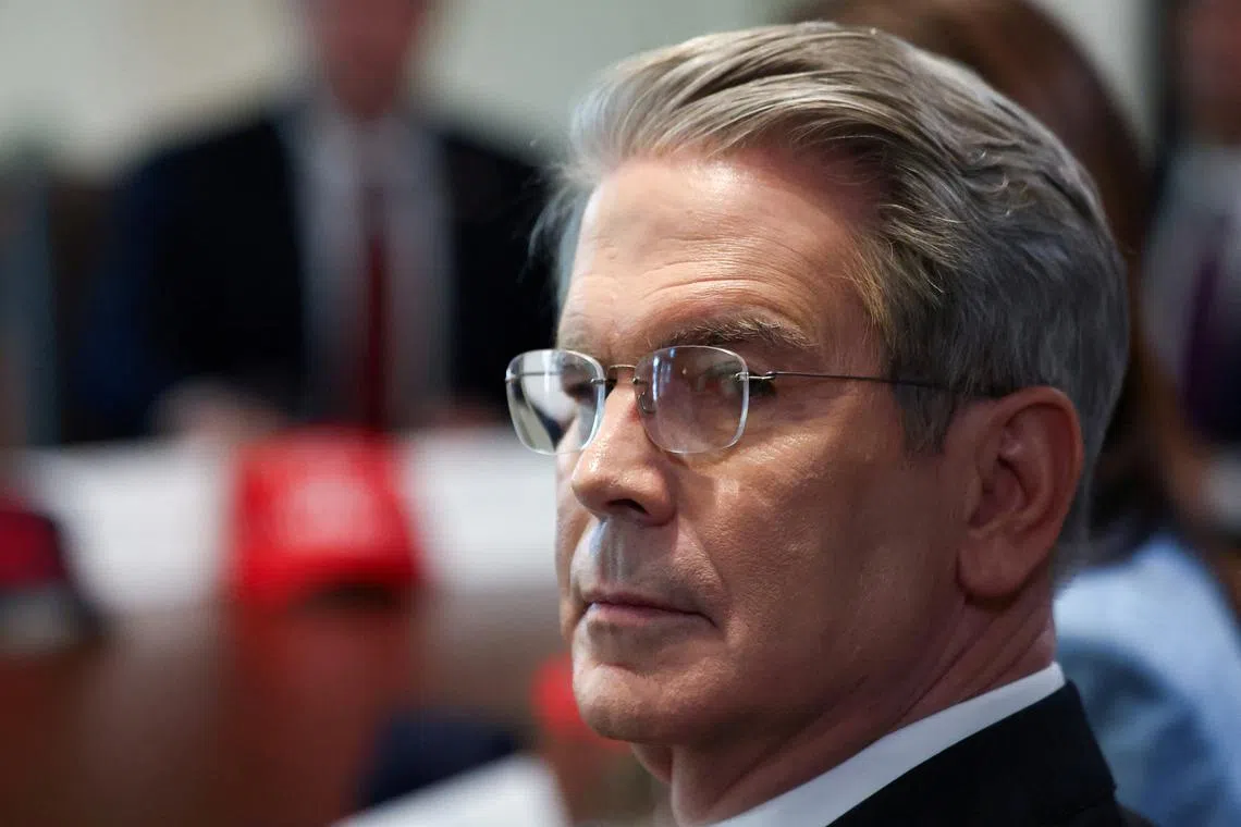 FILE PHOTO: U.S. Treasury Secretary Scott Bessent attends a cabinet meeting held by U.S. President Donald Trump at the White House in Washington, D.C., U.S., April 30, 2025. REUTERS/Evelyn Hockstein/File Photo