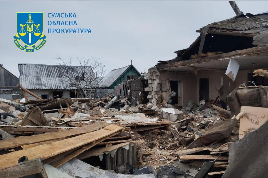 Photos published by the prosecutor’s office showed blown-out buildings, collapsed facades and rubble inside houses.
