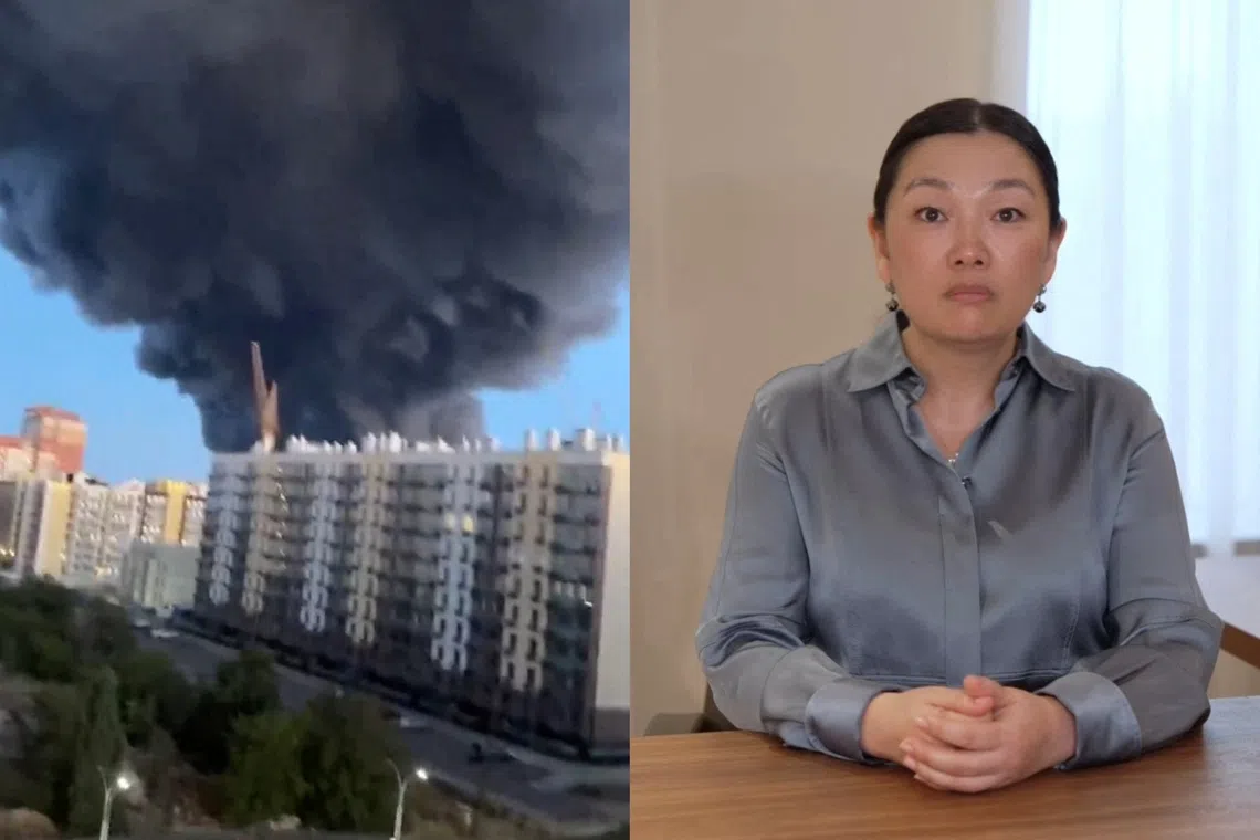 Smoke billowing into the sky from the direction of a Wildberries warehouse in Volgograd, Russia, on July 31. Wildberries founder Tatyana Kim has criticised such strikes by Ukraine, which is fighting off a Russian invasion.