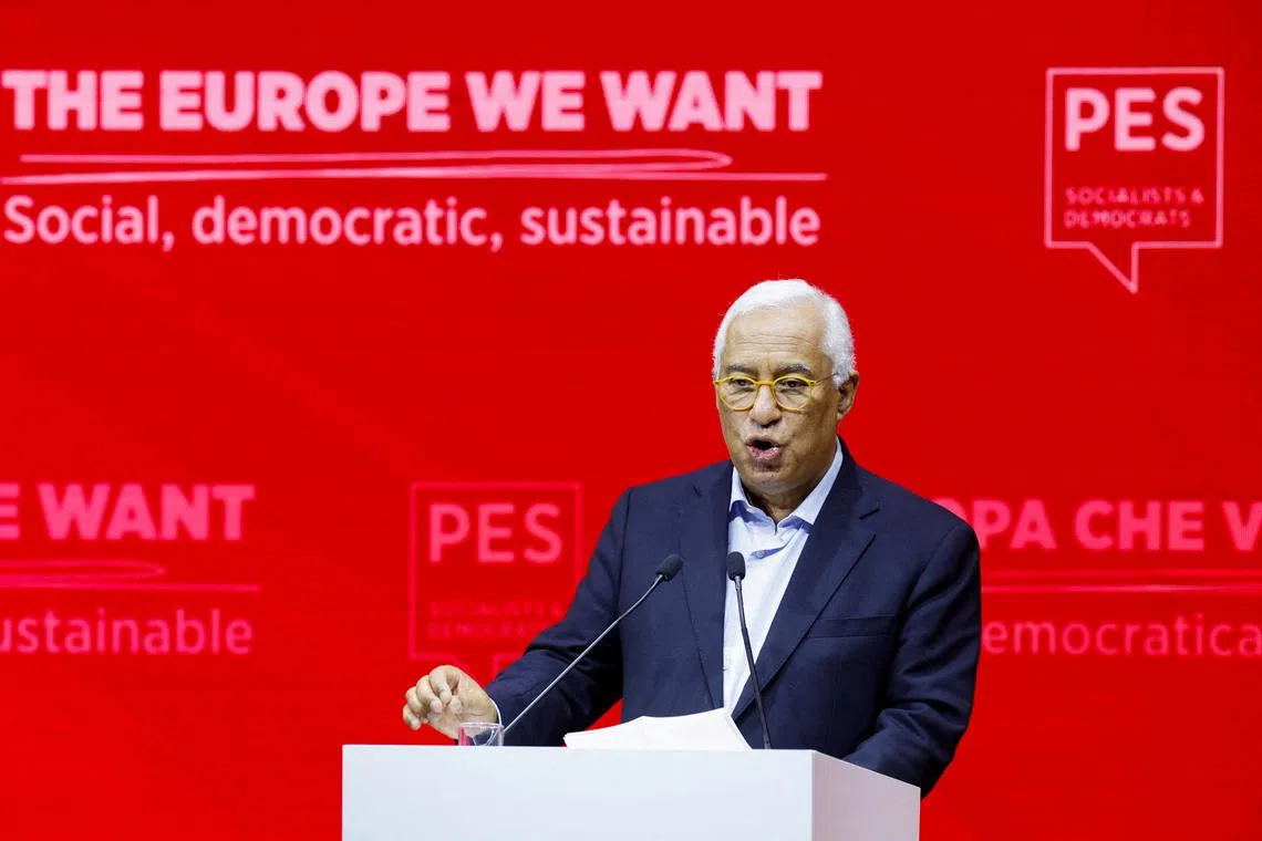FILE PHOTO: Then Portuguese Prime Minister Antonio Costa speaks during the election congress of the Party of European Socialists (PES), in Rome, Italy March 2, 2024. REUTERS/Remo Casilli/File Photo