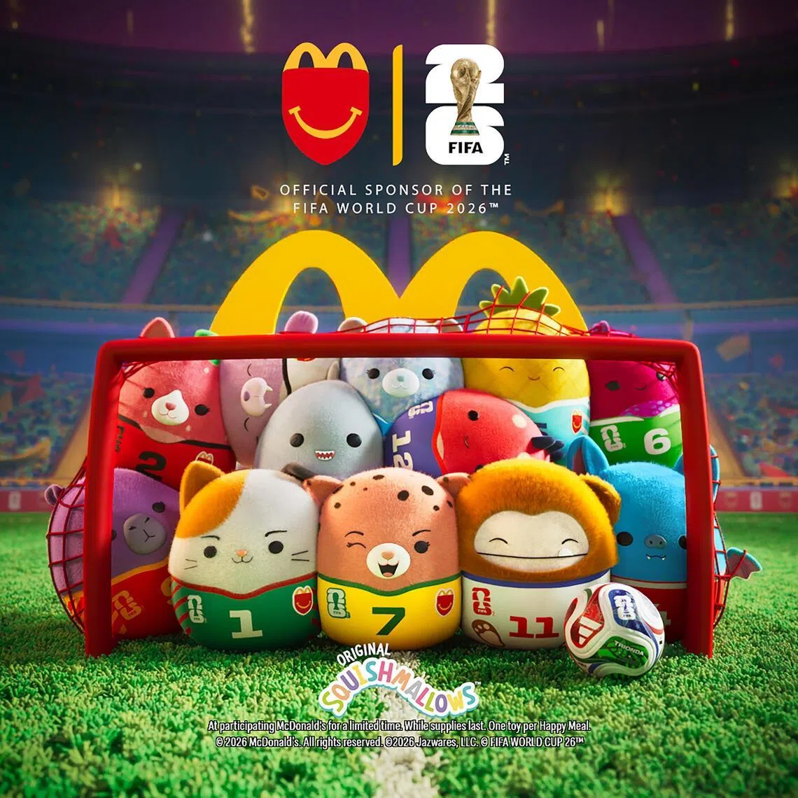 Every purchase of a Happy Meal comes with one of 12 limited-edition Squishmallows plush toys.