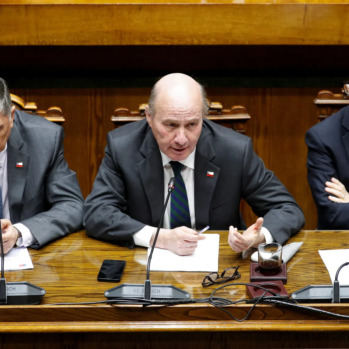 Chile's Finance Minister Jorge Quiroz speaks during a session to vote on the last unresolved article of President Jose Antonio Kast's economic reform bill at the Senate in Valparaiso, Chile, August 4, 2026. REUTERS/Rodrigo Garrido