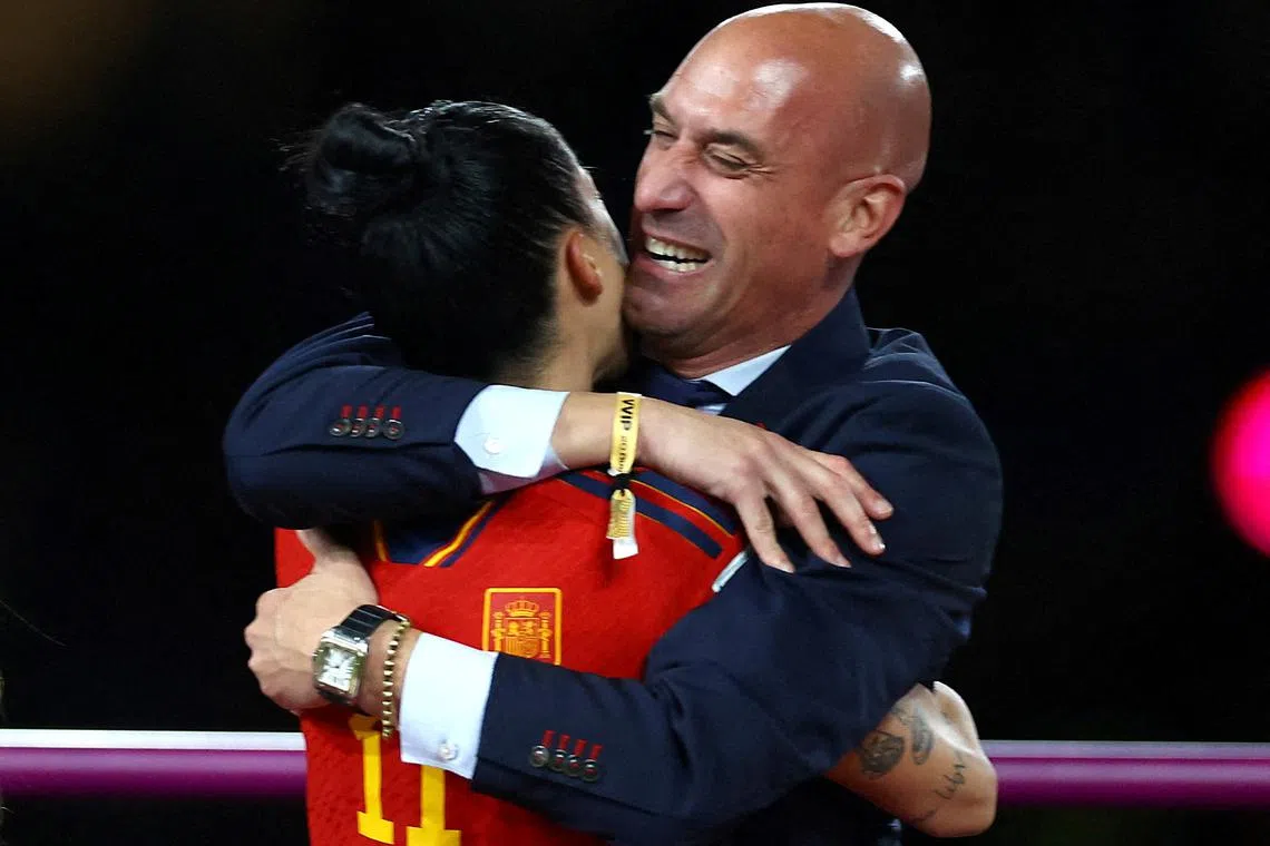 Spain’s former football federation head Luis Rubiales (right) was found guilty of sexual assault for kissing Jennifer Hermoso without her consent.