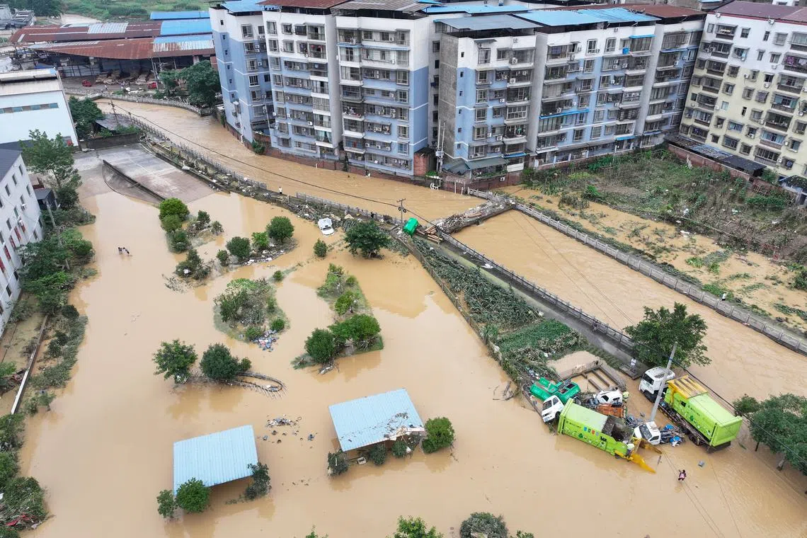 A river after heavy rain in Chengxi Town, Dianjiang County, China, on July 11. 