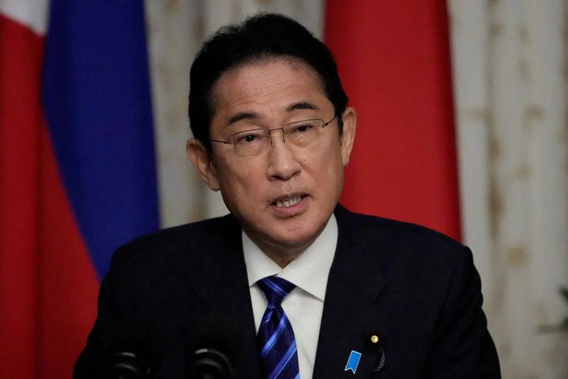 Japanese Prime Minister Fumio Kishida speaks during his joint statement with Philippine President Ferdinand \"Bongbong\" Marcos Jr during their joint statement at Malacanang Palace in Manila, Philippines, November 3, 2023. Aaron Favila/Pool via REUTERS