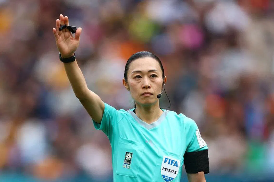 FILE PHOTO: Soccer Football - FIFA Women’s World Cup Australia and New Zealand 2023 - Round of 16 - Netherlands v South Africa - Sydney Football Stadium, Sydney, Australia - August 6, 2023 Referee Yoshimi Yamashita during the match REUTERS/Carl Recine/File Photo