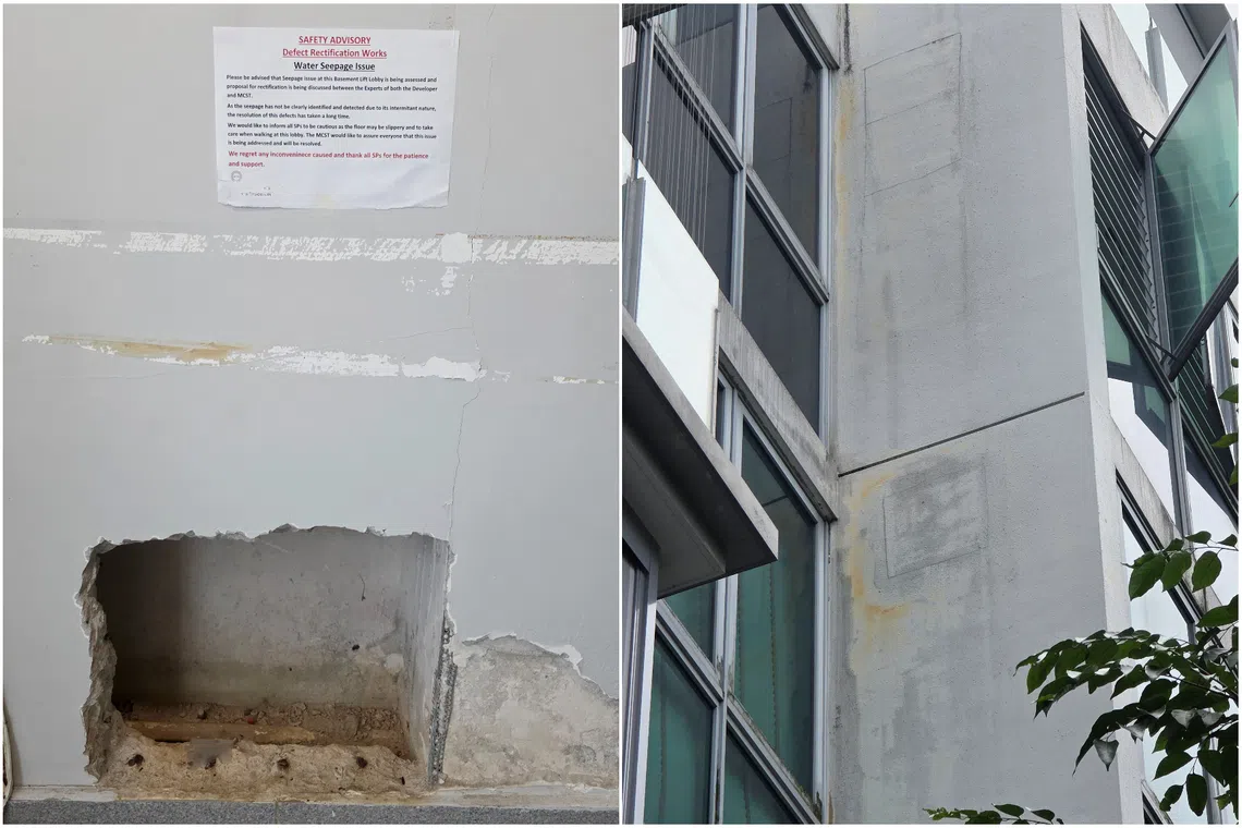 The MCST of Canberra Residences said residents are still grappling with are water seepage, ponding at lift lobbies and basement areas, defective paintwork and shattered balcony glass panels.