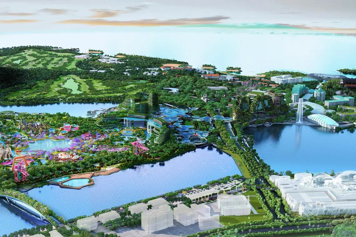 An artist’s impression depicting the waterfront journey from Greater Southern Waterfront to Greater Sentosa.