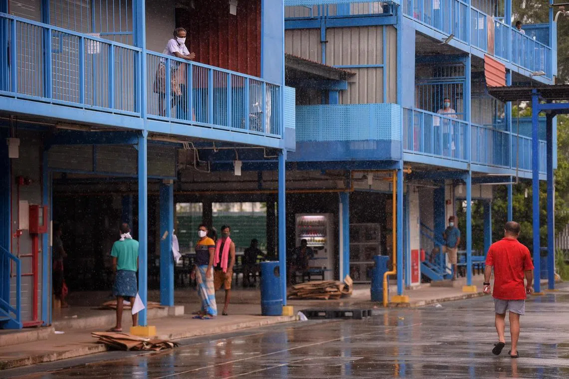 Migrant workers at S11 Dormitory @ Punggol on April 21, 2020.