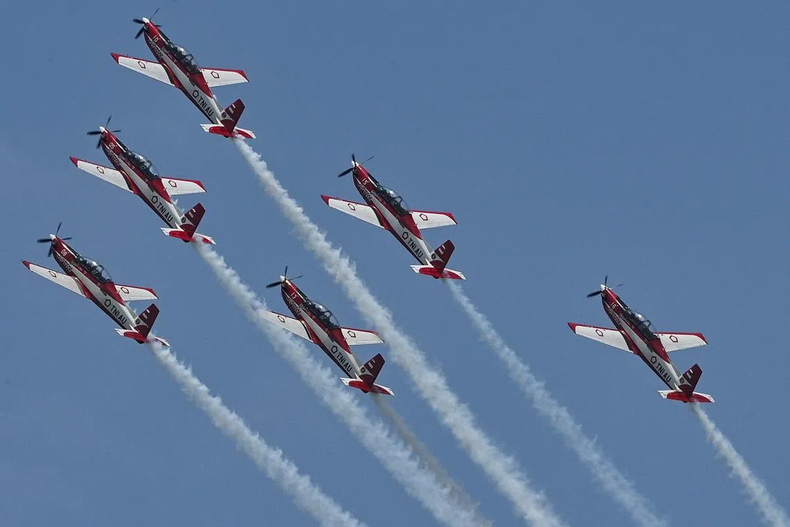 The Indonesian Air Force’s Jupiter aerobatic team, seen here at the Singapore Airshow in 2022, are among five foreign air forces that will have aerial displays at the 2024 edition.