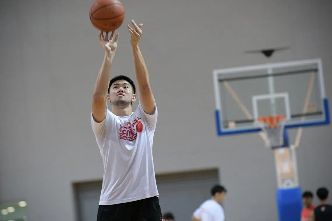 lcbas/ST20221227_202218882094/Ng Sor Luan/The Singapore Slingers return to action in the 2023 Asean Basketball League Invitational.
Training photos of Delvin Goh, imports Xavier Alexander, Kentrell Barkley and CJ Gettys.