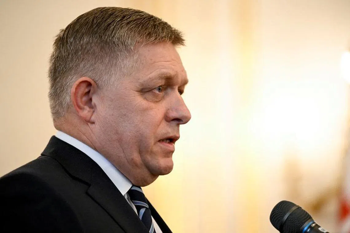 FILE PHOTO: Slovakia's newly appointed Prime Minister Robert Fico attends the new cabinet's inauguration, at the Presidential Palace in Bratislava, Slovakia, October 25, 2023. REUTERS/Radovan Stoklasa/File Photo